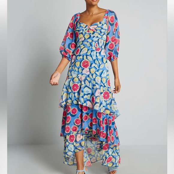 Hutch X ModCloth NWT Amorous Ambrosia Tiered Fruit Colorful Maxi Dress Size 12 - Picture 2 of 10